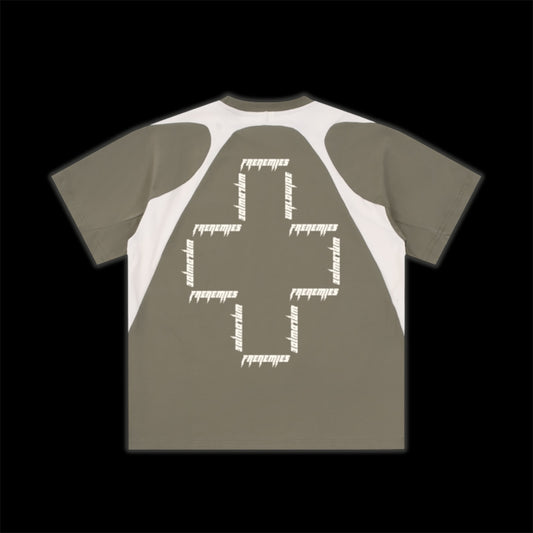 FMS CONTRAST PANEL TEE ~ GREY COFFEE & WHITE ~