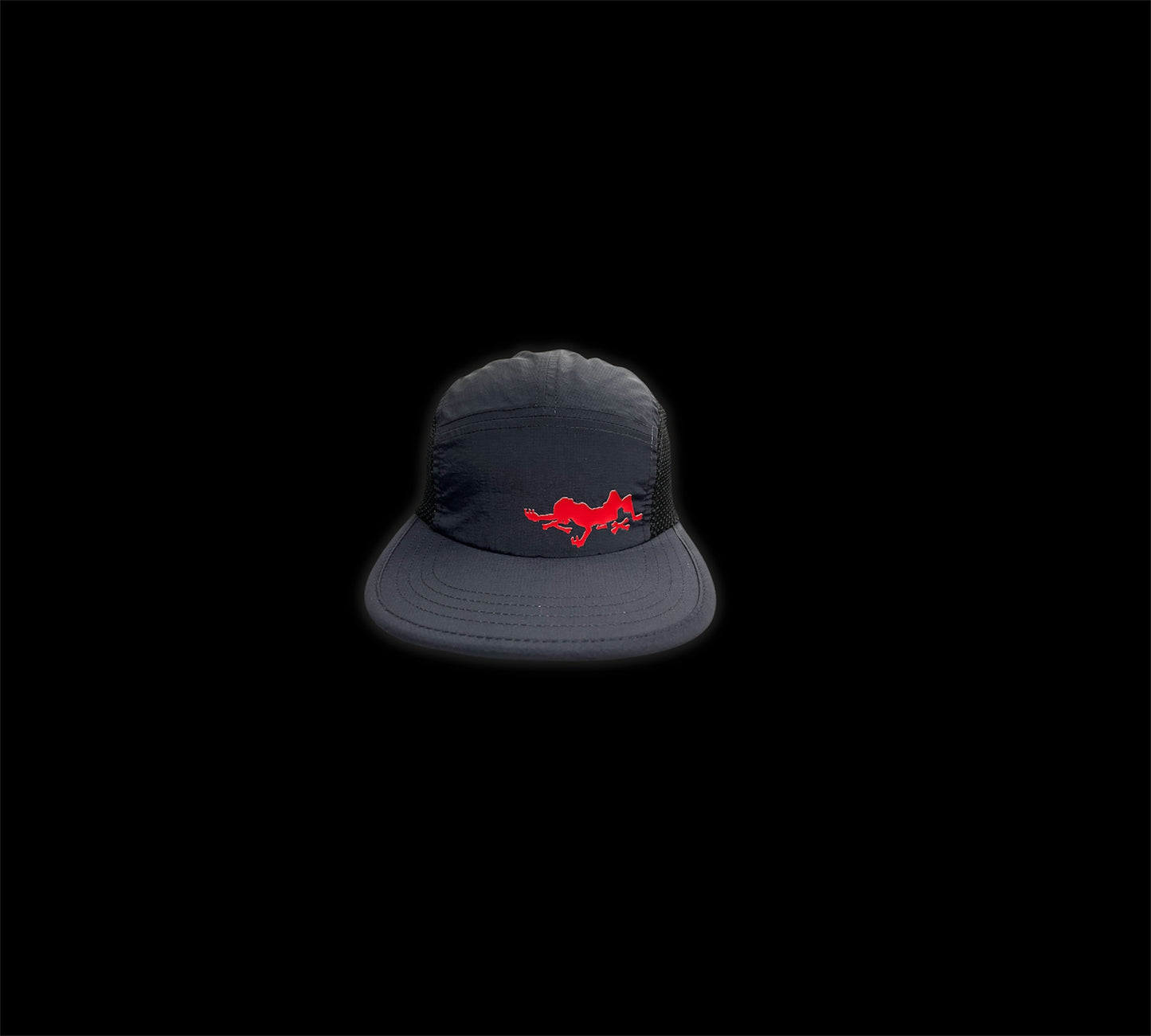 BONELESS SKELE NYLON MESH CAMPER HAT (OS) ~ BLACK/RED ~
