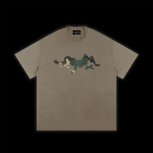 BONELESS SKELETON CAMO LOOSE TEE ~ GREY COFFEE ~