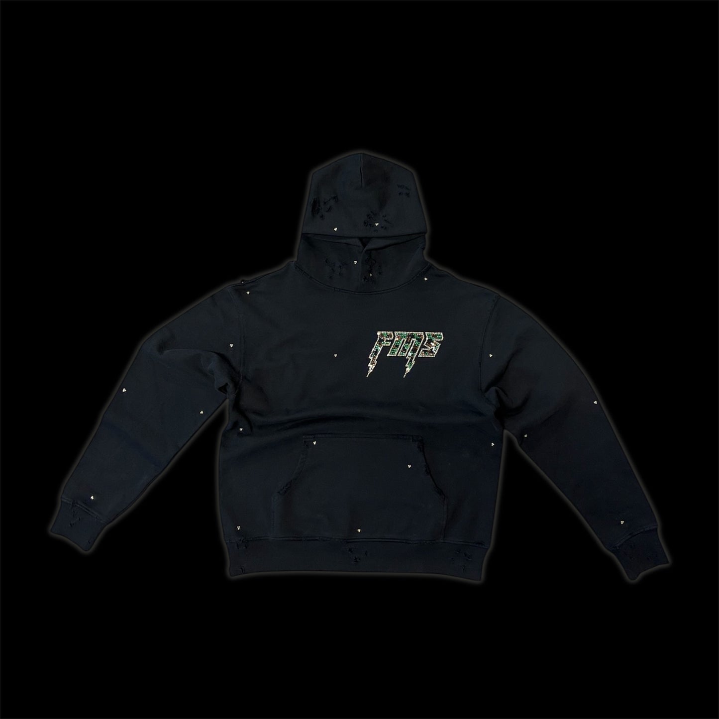 FMS CAMO SWAROVSKI  RHINESTONE DISTRESSED SWEATSUIT ~ BLACK ~