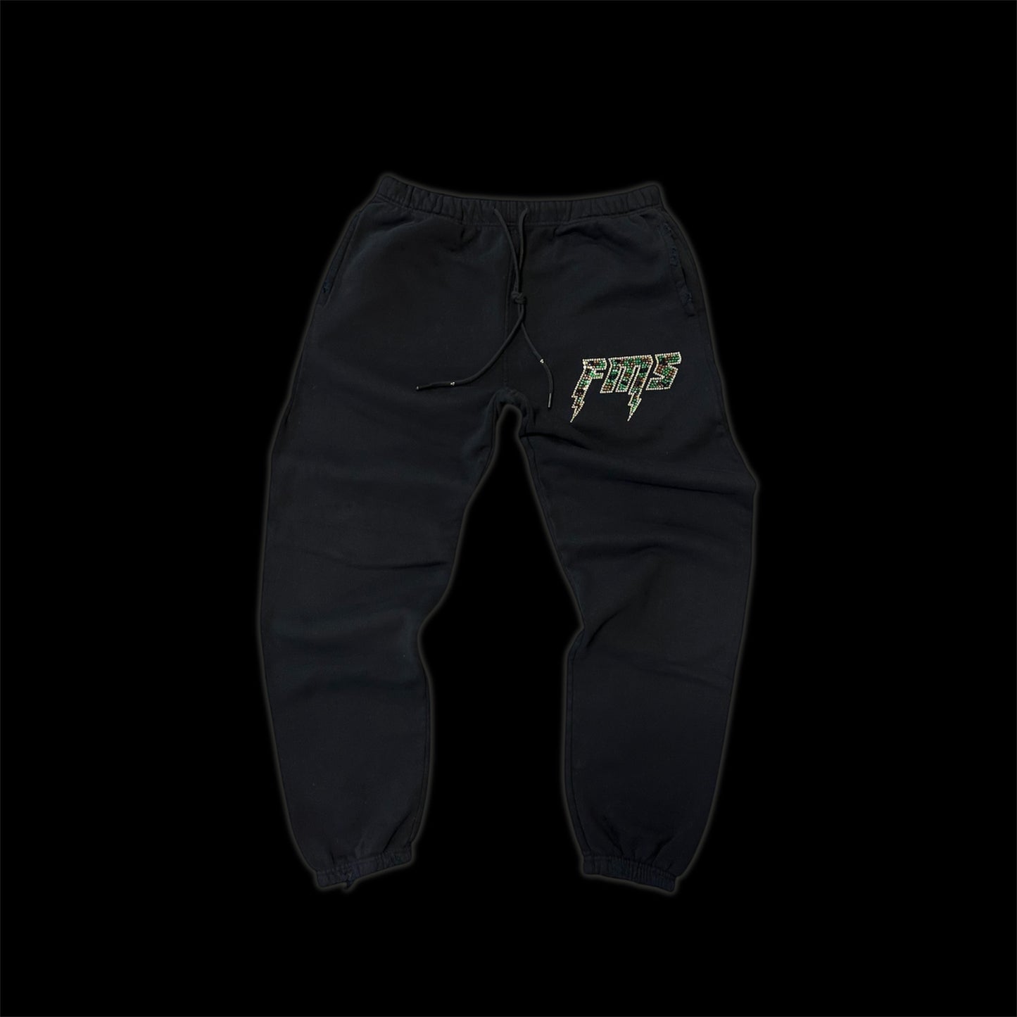 FMS CAMO SWAROVSKI  RHINESTONE DISTRESSED SWEATSUIT ~ BLACK ~