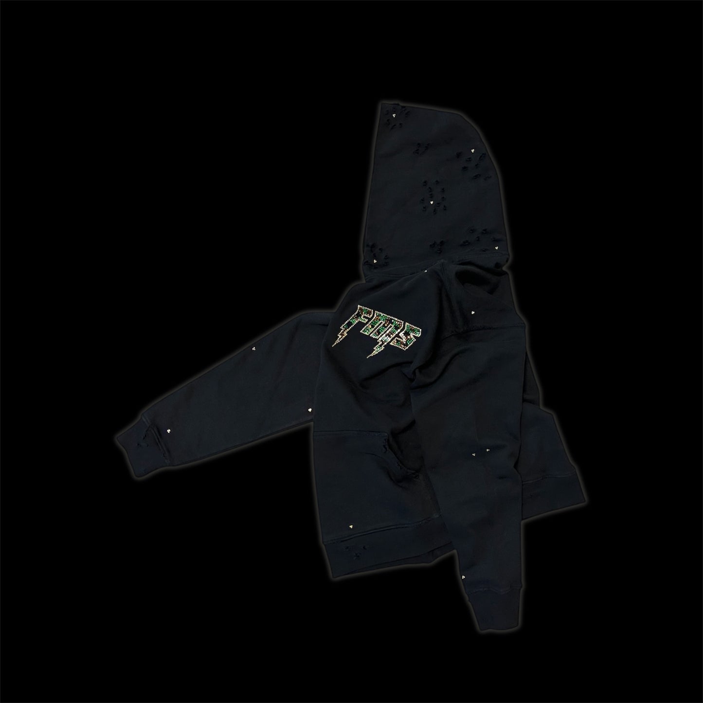 FMS CAMO SWAROVSKI  RHINESTONE DISTRESSED SWEATSUIT ~ BLACK ~